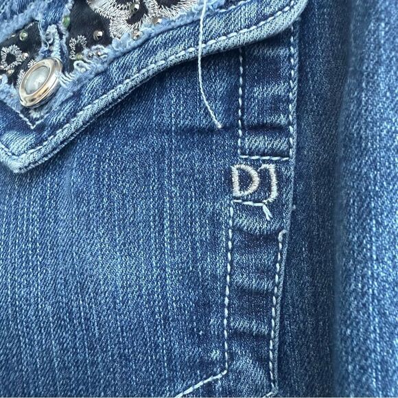 Daniel Jeans Black Silver Embroidered Butterfly Destroyed Straight size 9/10 - Picture 12 of 16